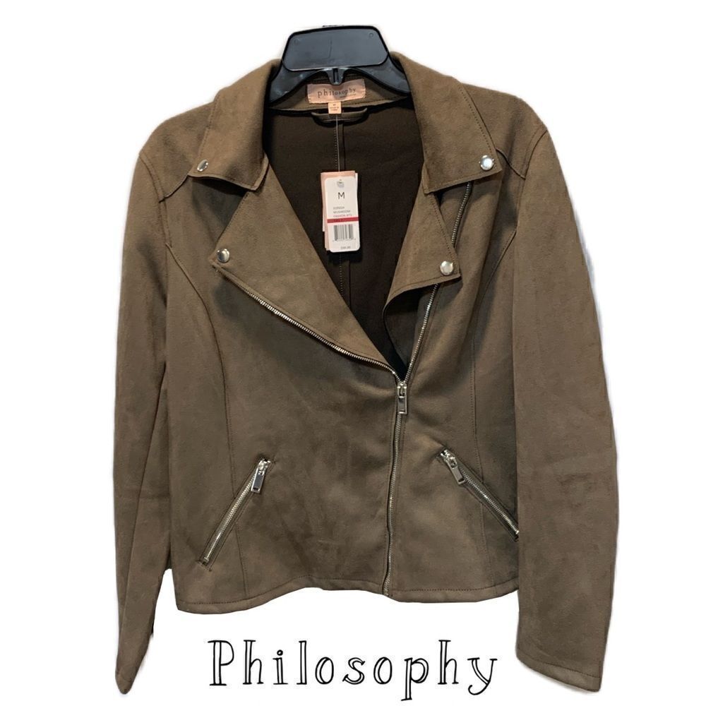 Nwt’s Philosophy Faux leather moto brown/ jacket mushroom fashion - Picture 2 of 14